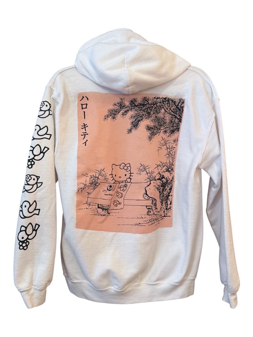 Sanrio Hello Kitty White Hoodie Peach Back Panel Sleeve Graphics Small
